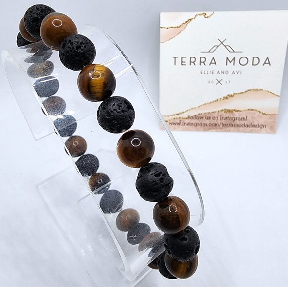 TMD - Tigers Eye and Lava Stone Beaded Men's Bracelet - Picture 5 of 8